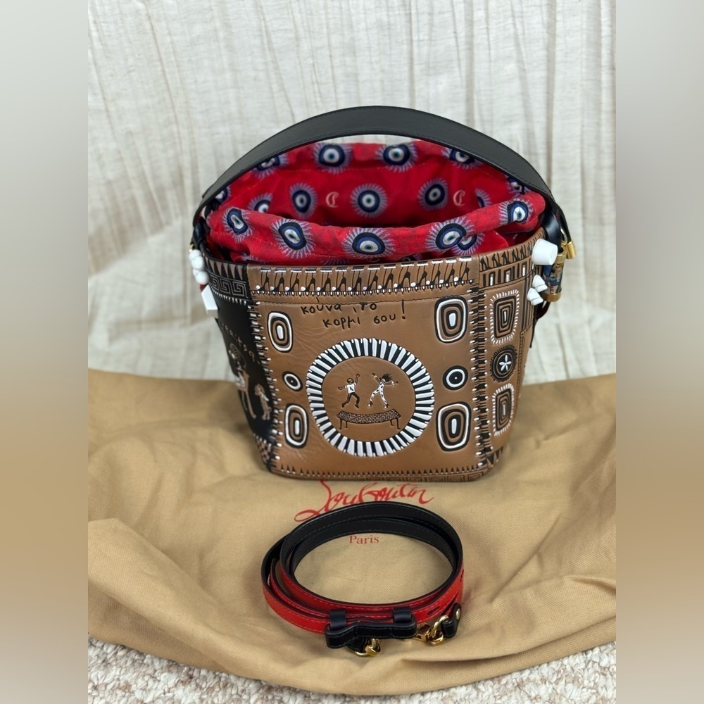 CHRISTIAN LOUBOUTIN Greekaba Mini Embossed Antique Bucket Bag In Multi/Black. - Picture 4 of 16